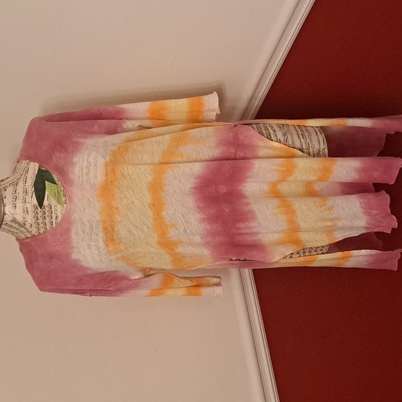 We The Free Free People Oversized Tie Dyed Striped Pamona Linen Blend Tshirt - Picture 2 of 8